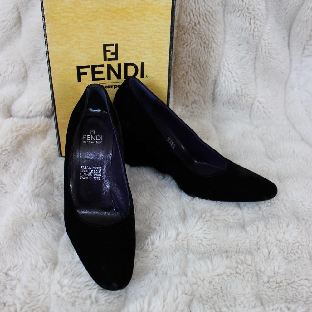 Fendi Black Velvet Wedges